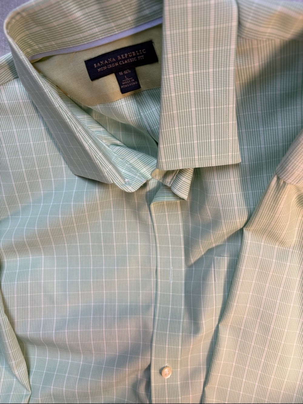 Banana Republic Men's Mint Green Micro-Plaid Dress Shirt
